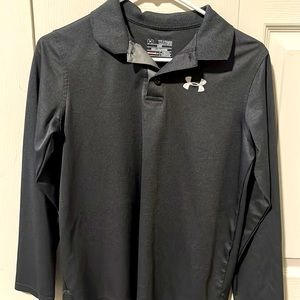 Under Armour long sleeve gray golf shirt. Logo on front and back. Youth XL